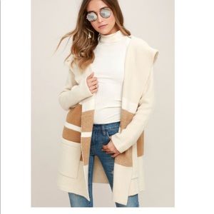 Lulus Tan and Beige Hooded Cardigan Sweater